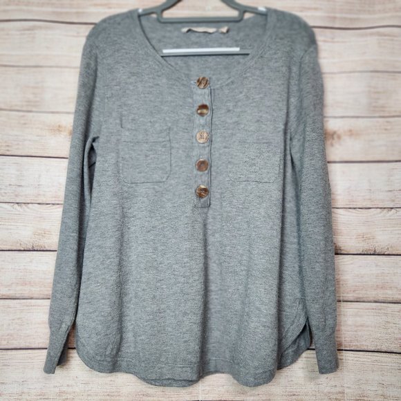 Soft Surroundings Women's Size Medium Gray Henley Pockets Wooden Buttons - Picture 1 of 16